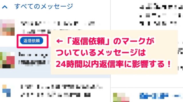 「返信不要」にチェックが入っていない場合、「返信依頼」の青いマークが付きます