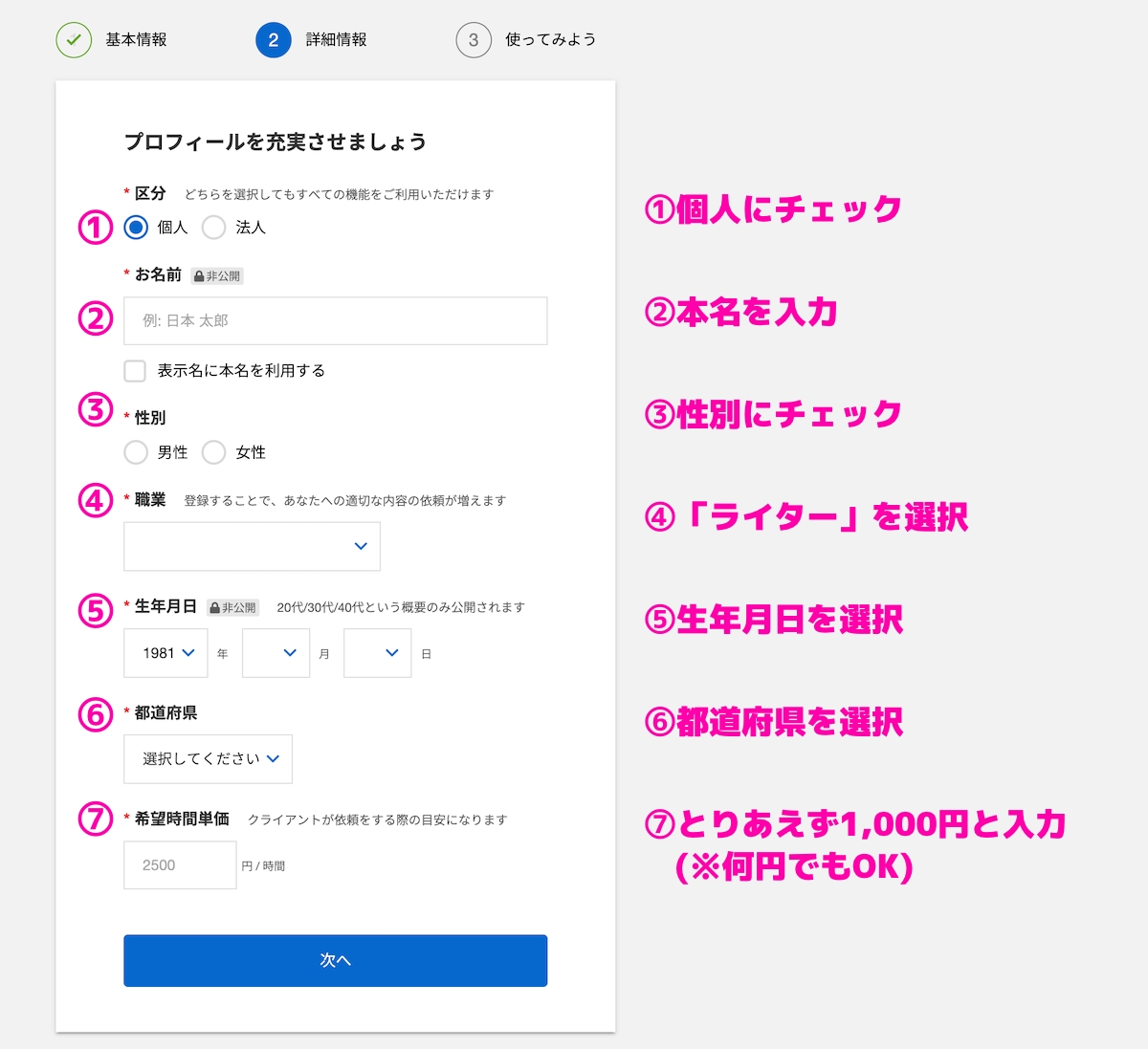 ランサーズに詳細情報を登録する